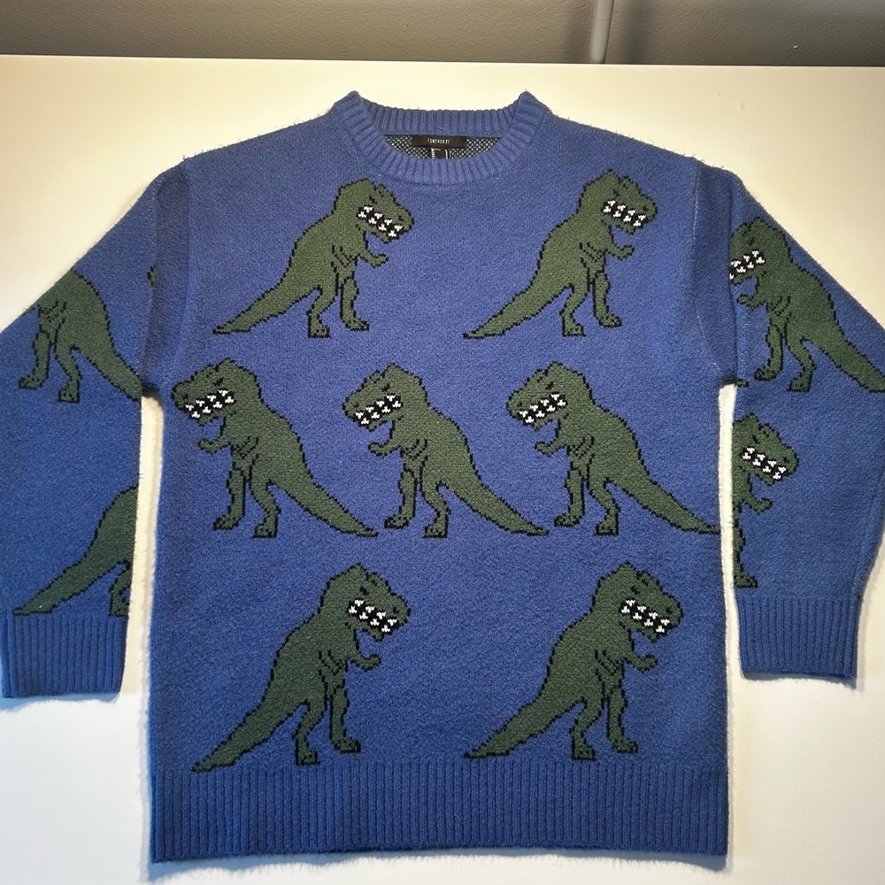 Blue and Green T-Rex Dinosaur Sweater